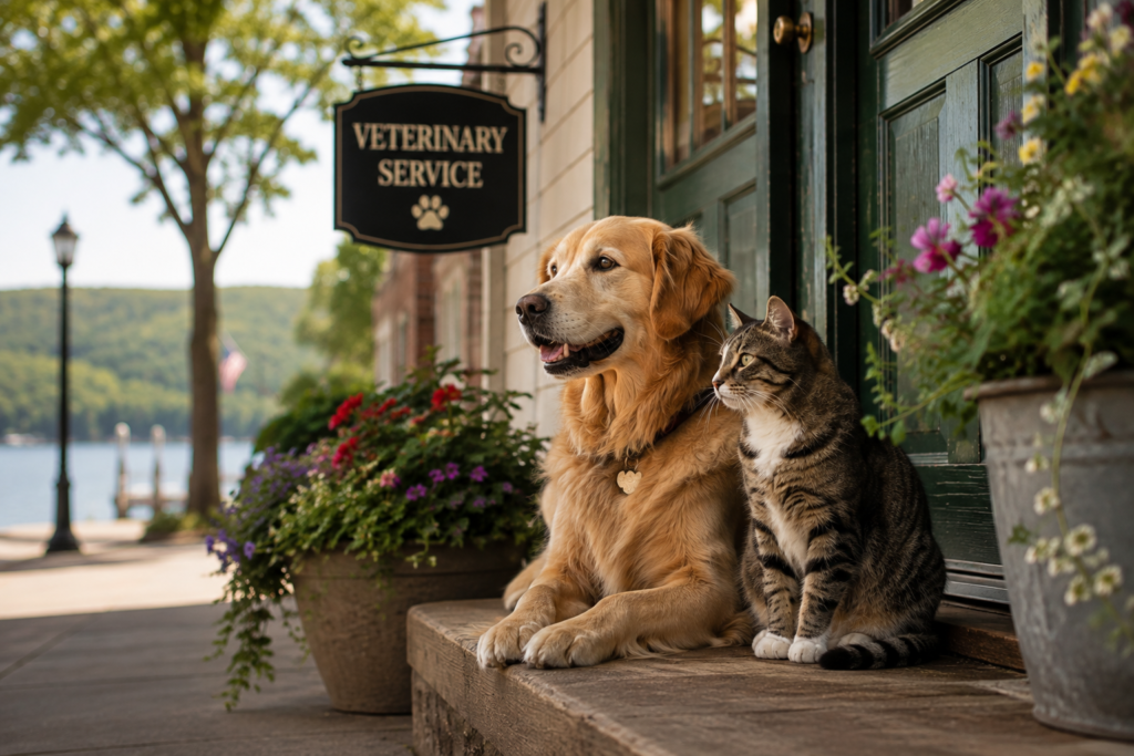 Pets outside veterinary office